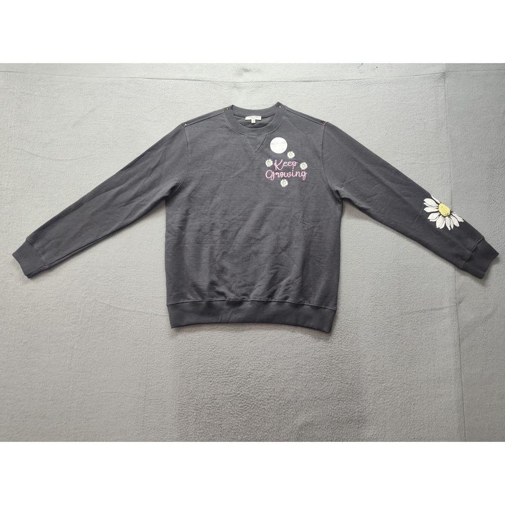 Good Vibes Only Womens Keep Growing Daisy Sweatshirt Gray Pullover Small